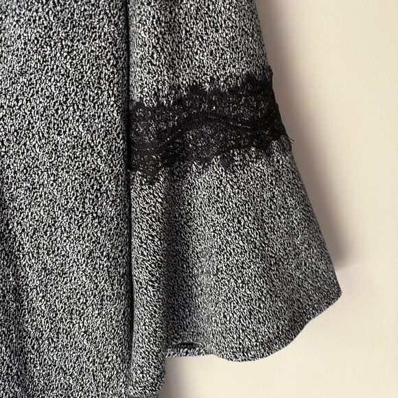 Elle Fit Flare Midi Knit Lace Long Sleeve Flare Black White Dress - Picture 2 of 4